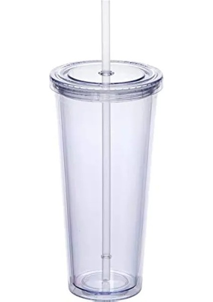 1 Adet 601-700ML 24OZ Kapaklı ve Pipetli Çift Duvarlı Plastik Bardak Büyük Kapasiteli Seyahat Bardak Şeffaf Yeniden Kullanılabilir Pipetli Bardaklar 1p,4 Adet/takım (Yurt Dışından)