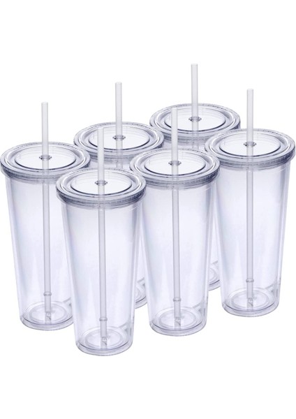 1 Adet 601-700ML 24OZ Kapaklı ve Pipetli Çift Duvarlı Plastik Bardak Büyük Kapasiteli Seyahat Bardak Şeffaf Yeniden Kullanılabilir Pipetli Bardaklar 1p,4 Adet/takım (Yurt Dışından)