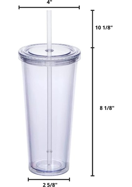 1 Adet 601-700ML 24OZ Kapaklı ve Pipetli Çift Duvarlı Plastik Bardak Büyük Kapasiteli Seyahat Bardak Şeffaf Yeniden Kullanılabilir Pipetli Bardaklar 1p,4 Adet/takım (Yurt Dışından)