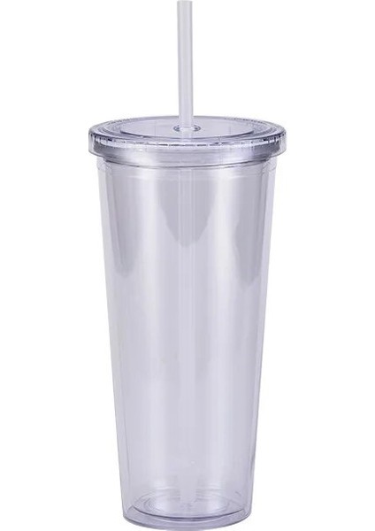 1 Adet 601-700ML 24OZ Kapaklı ve Pipetli Çift Duvarlı Plastik Bardak Büyük Kapasiteli Seyahat Bardak Şeffaf Yeniden Kullanılabilir Pipetli Bardaklar 1p,4 Adet/takım (Yurt Dışından)