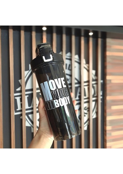 Siyah Su Isıtıcısı 800ML Spor Shaker Şişesi 800ML Büyük Kapasiteli Saman Shaker Şişesi Protein Tozu Milkshake Kupası Açık Taşınabilir Plastik Şişe (Yurt Dışından)