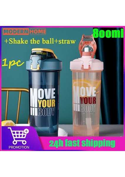 Siyah Su Isıtıcısı 800ML Spor Shaker Şişesi 800ML Büyük Kapasiteli Saman Shaker Şişesi Protein Tozu Milkshake Kupası Açık Taşınabilir Plastik Şişe (Yurt Dışından) modelleri