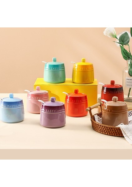 Sarı Seramik Baharat Kavanoz Kapaklı Baharat Kaşığı Baharat Pot Tuz Şeker Şişesi Saklama Kutusu Ev Mutfak Malzemeleri Depolama (Yurt Dışından) fiyatları