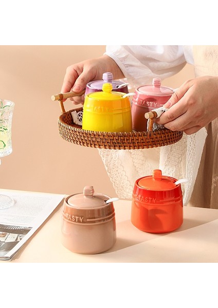Sarı Seramik Baharat Kavanoz Kapaklı Baharat Kaşığı Baharat Pot Tuz Şeker Şişesi Saklama Kutusu Ev Mutfak Malzemeleri Depolama (Yurt Dışından) fırsatları