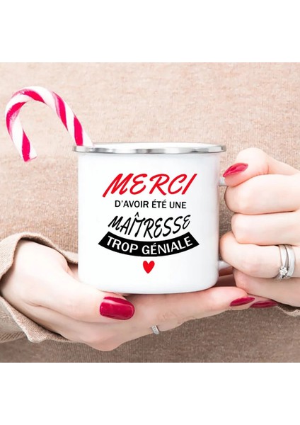 UXH180501-A015WH 8 cm Fransız Öğretmen Baskı Kupalar Yaratıcı Kahve Fincanları Içecekler Su Süt Kupası Emaye Kupa Okul Ev Kolu Drinkware Öğretmen Için Hediyeler (Yurt Dışından)