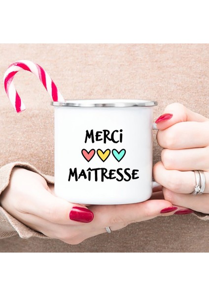 UXH180501-A015WH 8 cm Fransız Öğretmen Baskı Kupalar Yaratıcı Kahve Fincanları Içecekler Su Süt Kupası Emaye Kupa Okul Ev Kolu Drinkware Öğretmen Için Hediyeler (Yurt Dışından)