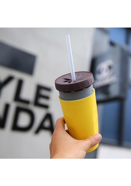 Sarı Göz Çift Duvar Bardak Kupalar Mutfak Aksesuarları Bardak Ayarlanabilir Bardak Kullanışlı Pipetli Bardak Gençler Için Taşınabilir Yaratıcı Plastik Bardak (Yurt Dışından) modelleri