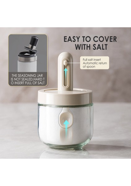 Beyaz Ayarlanabilir Baharat Kutusu Çeşni Teneke Kutu Mutfak Cam Baharat Şişesi Tuz Baharat Kapaklı Konteyner Kaşık Şekerlik Gadget (Yurt Dışından)