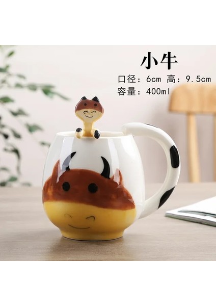 Buzağı 450 ml El-Boyalı Kahve Fincanı Karikatür Güzel Panda Kurbağa Kedi Tilki Domuz Seramik Kupa Çiftler Çocuk Içme Çay Fincanı Çay Kaşığı Dahil (Yurt Dışından)