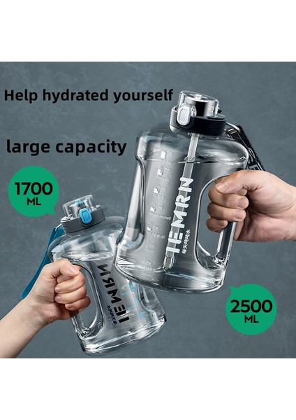 LD-BLACK-1800PC 1700-2500ML Su Şişesi 2 Litre Tritan Malzeme Hassas Ölçekli Taşınabilir Büyük Kapasiteli Su Şişesi Erkekler Kadınlar Için Spor Spor (Yurt Dışından) indirimleri