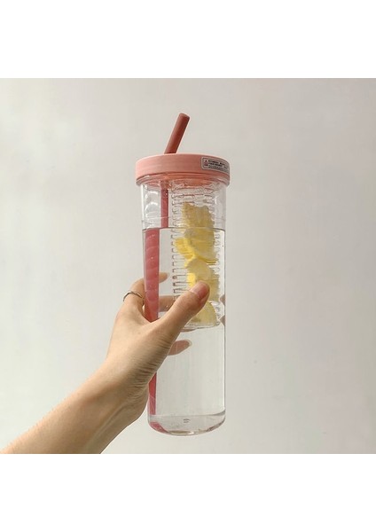 Pembe 700ML Yaratıcılık Meyve Filtresi Su Pipetli Şişe Plastik Açık Su Bardağı Okul Su Şişesi Seyahat Spor Drinkware Meyve Suyu Bardağı (Yurt Dışından)