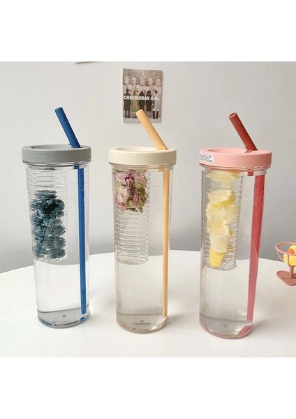 Pembe 700ML Yaratıcılık Meyve Filtresi Su Pipetli Şişe Plastik Açık Su Bardağı Okul Su Şişesi Seyahat Spor Drinkware Meyve Suyu Bardağı (Yurt Dışından)