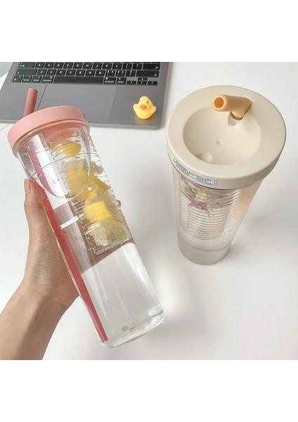 Pembe 700ML Yaratıcılık Meyve Filtresi Su Pipetli Şişe Plastik Açık Su Bardağı Okul Su Şişesi Seyahat Spor Drinkware Meyve Suyu Bardağı (Yurt Dışından)
