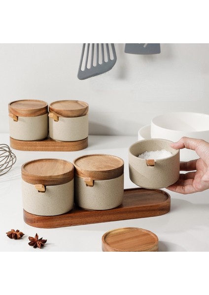 A-1 Adet Seramik Baharat Kavanoz Seti Ev Mutfak Şeker ve Tuz Kavanoz Kapaklı Kavanoz Büyük Kapasiteli Gıda Saklama Kutusu Mutfak Konteyner (Yurt Dışından)