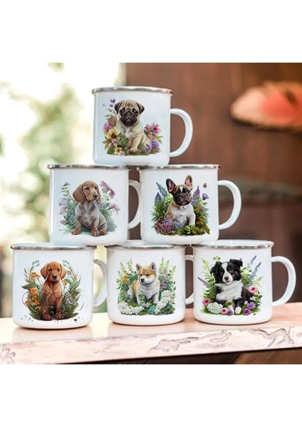 UXH224226-A015WH-8 360 ml Dachshund Bulldog Border Colliegolden Retriever Baskılı Emaye Kupa Yaratıcı Kahve Fincanı Kamp Kolu Kupa Köpek Severler Için Hediyeler (Yurt Dışından)