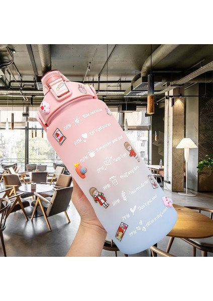 B-Pink Çubuklu 2000ML 2 Litre Pipetli Su Şişesi Kadın Kızlar Büyük Taşınabilir Seyahat Şişeleri Spor Fitness Fincan Yaz Soğuk Su Zaman Ölçeği ile (Yurt Dışından)