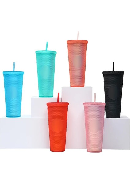 Temizle Kırmızı 710ML Kaliteli Mat Kaplama Çift Duvar Diy 700ML 710ML 22OZ 24OZ Plastik Çivili Durian Fincan Saman Bardak Tumblers Kendi Logo Etiketi ile (Yurt Dışından)