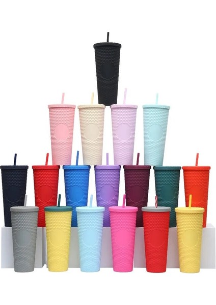 Temizle Kırmızı 710ML Kaliteli Mat Kaplama Çift Duvar Diy 700ML 710ML 22OZ 24OZ Plastik Çivili Durian Fincan Saman Bardak Tumblers Kendi Logo Etiketi ile (Yurt Dışından)