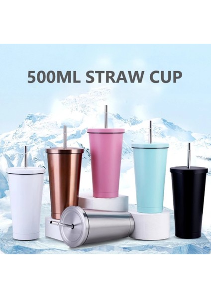 06 500ML 380/500/820ML Paslanmaz Çelik Hasır Bardak Kahve Kupa Reusabletravel Taşınabilir Su Bardağı Ev Kapaklı Içme Drinkware Hediye (Yurt Dışından)