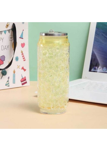 Bir 450ML 450ML Plastik Kola Su Şişesi Çift Katmanlı Ezilmiş Buz Pipetli Bardak Yaratıcı Kola Kutusu Bardak Düğün Parti Için (Yurt Dışından)