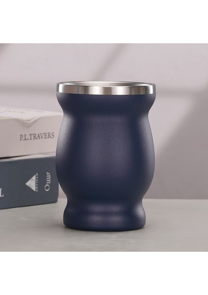 Koyu Mavi 8 Oz 8 Oz Çay Yerba Mate Kupası 304 Inox Çift Duvar Yalıtımlı Vakum Paslanmaz Çelik Mate Saman Çay Kaşık Fırçalı Kahve Seti Bombilla (Yurt Dışından)