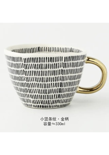 Dikey Şerit 100-350ML Iskandinav Lüks Kupa Altın Saplı Geniş Ağızlı El Boyalı Geometrik Seramik El Yapımı Düzensiz Bardaklar Süt Çay Yulaf Ezmesi Kahve Kupa (Yurt Dışından)