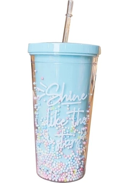 5AC704325-10 F63A 550 ml Yaratıcı Gökkuşağı Plastik Su Şişesi Çift Katmanlı Parlak Bataklık Payetler Kawaii Pipetli Bardak Kapaklı Kahve (Yurt Dışından)