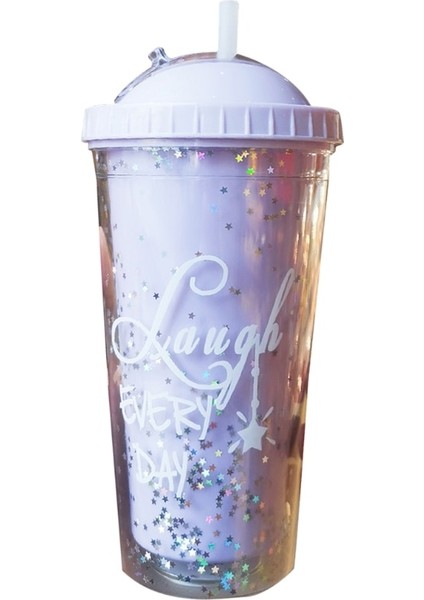 5AC704325-10 F63A 550 ml Yaratıcı Gökkuşağı Plastik Su Şişesi Çift Katmanlı Parlak Bataklık Payetler Kawaii Pipetli Bardak Kapaklı Kahve (Yurt Dışından)