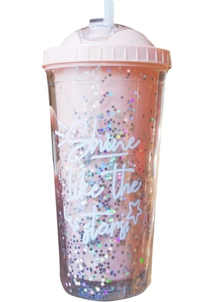 5AC704325-10 F63A 550 ml Yaratıcı Gökkuşağı Plastik Su Şişesi Çift Katmanlı Parlak Bataklık Payetler Kawaii Pipetli Bardak Kapaklı Kahve (Yurt Dışından)