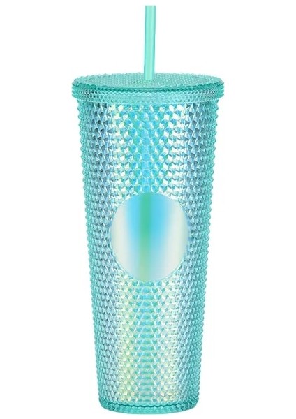 Renk-06 Logo'lu Kapaklı ve Pipetli Plastik Bardaklar 710ML Yaz Soğuk Su Bardağı Çift Duvar Elmas Radyant Tanrıça Saman Bardak Kahve Kupa (Yurt Dışından)