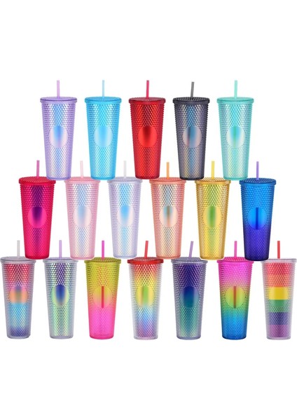 Renk-06 Logo'lu Kapaklı ve Pipetli Plastik Bardaklar 710ML Yaz Soğuk Su Bardağı Çift Duvar Elmas Radyant Tanrıça Saman Bardak Kahve Kupa (Yurt Dışından)