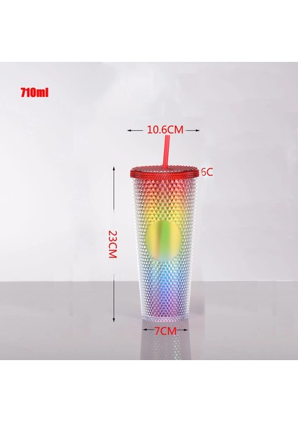 Renk-06 Logo'lu Kapaklı ve Pipetli Plastik Bardaklar 710ML Yaz Soğuk Su Bardağı Çift Duvar Elmas Radyant Tanrıça Saman Bardak Kahve Kupa (Yurt Dışından)