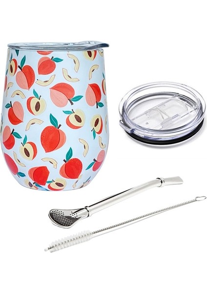 Meyve 36 Yerba Mate Saman 12OZ Yerba Mate Çay Bardağı Paslanmaz Çelik Sürgülü Kapaklı ve Samanlı Yalıtımlı Kupa Kahve Fincanı Kokteyl Şampanya Sevimli Tumbler Bardaklar (Yurt Dışından)