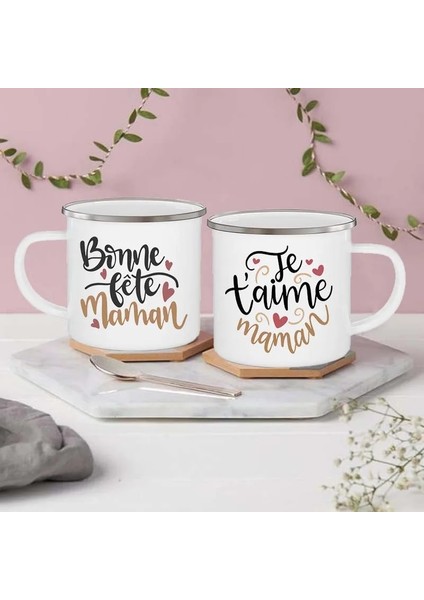 UXH198075-A015WH-8 360ML Seni Seviyorum Anne Baskı Emaye Kupa Yaratıcı Kahve Fincanları Kamp Kupalar Retro Kolu Drinkware Kadınlar Için En Iyi Anneler Günü Hediyeleri (Yurt Dışından)