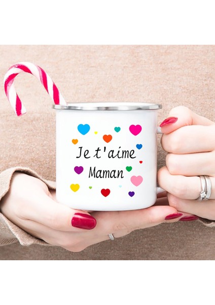 UXH198075-A015WH-8 360ML Seni Seviyorum Anne Baskı Emaye Kupa Yaratıcı Kahve Fincanları Kamp Kupalar Retro Kolu Drinkware Kadınlar Için En Iyi Anneler Günü Hediyeleri (Yurt Dışından)