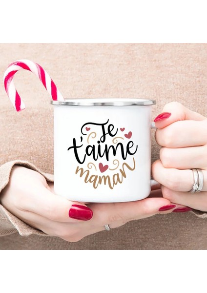 UXH198075-A015WH-8 360ML Seni Seviyorum Anne Baskı Emaye Kupa Yaratıcı Kahve Fincanları Kamp Kupalar Retro Kolu Drinkware Kadınlar Için En Iyi Anneler Günü Hediyeleri (Yurt Dışından)