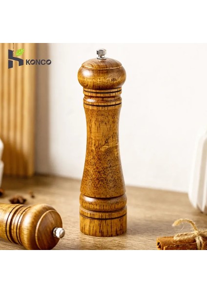 M (8 Inç) Konco Ahşap Karabiber Değirmeni, Güçlü Ayarlanabilir Seramik Değirmeni ile Tuz ve Karabiber Değirmeni El Çalkalayıcı Baharat Öğütücüler Mutfak Aracı (Yurt Dışından)