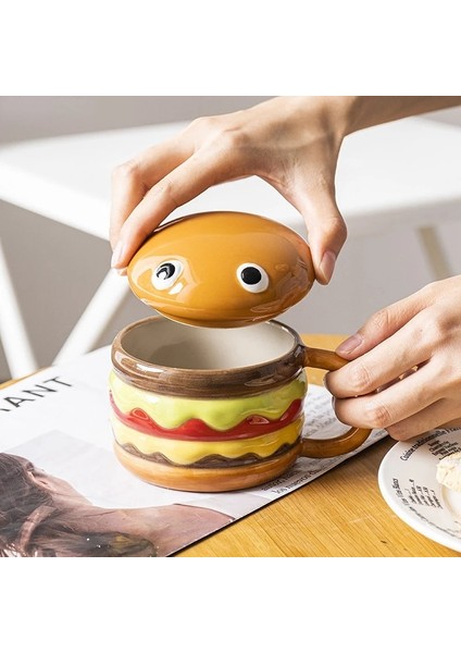 300 ml 300 ml Seramik Bardak Yaratıcı Hamburger Kahve Fincanı Sevimli Karikatür Çocuk Kupa Kahvaltı Yulaf Ezmesi Süt Kapaklı Bardaklar Ev Bardaklar (Yurt Dışından) indirimleri