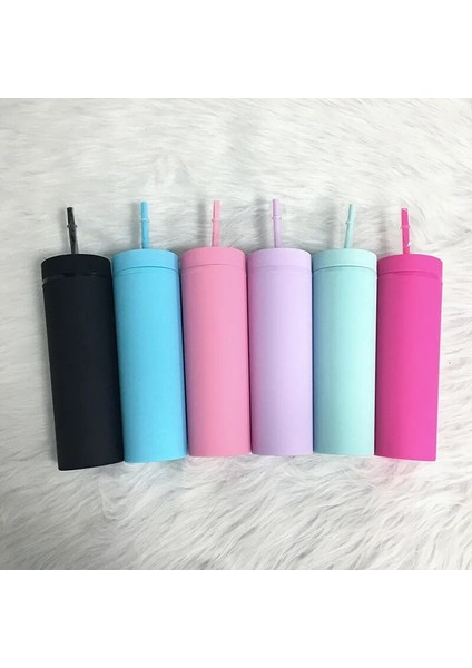 Z1 16OZ Sıcak Satış 16OZ Akrilik Ince Sıska Tumbler Renkli Mat Su Kapaklı Şişe Saman Çift Duvar Yeni Yıl Partisi Hediyeleri Için (Yurt Dışından) fiyatları