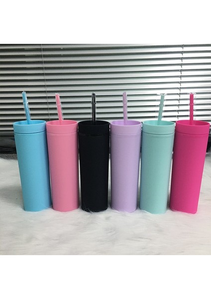 Z1 16OZ Sıcak Satış 16OZ Akrilik Ince Sıska Tumbler Renkli Mat Su Kapaklı Şişe Saman Çift Duvar Yeni Yıl Partisi Hediyeleri Için (Yurt Dışından) modelleri