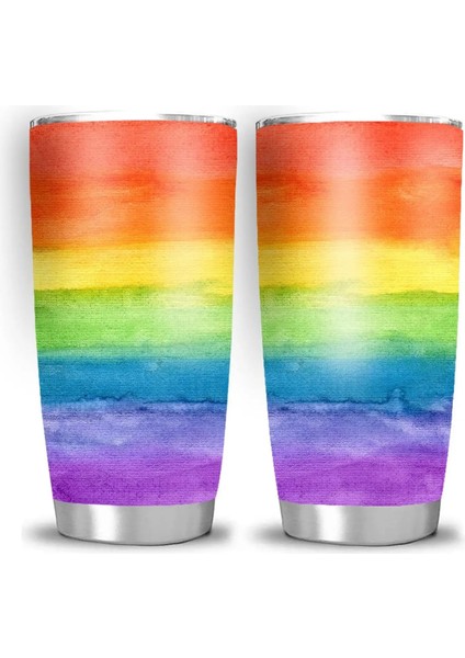Stil 7 20 Oz Renkli Gökkuşağı Desen Bardak Yalıtımlı Kapaklı Paslanmaz Çelik Termos Kahve Süt Bira Seyahat Kupa Çift Duvar (Yurt Dışından) fiyatları
