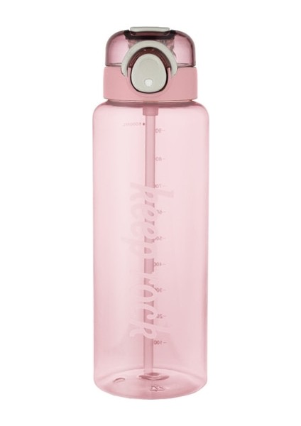 Pembe Şeffaf 1 Litre Su Şişesi Zaman Ölçeği ile Fitness Açık Spor Su Pipetli Şişeler Buzlu Sızdırmaz Motivasyon Spor Bardak (Yurt Dışından)