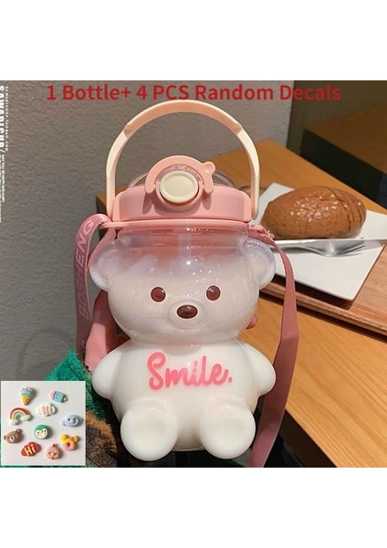 A-Çıkartması ile 1400 ml 1000/1400 ml Kawaii Su Şişesi Seyahat Ayı Su Isıtıcısı Spor Içme Kupa Kız Açık Şişe Büyük Kapasiteli Bardak Pipetli Şişe (Yurt Dışından)