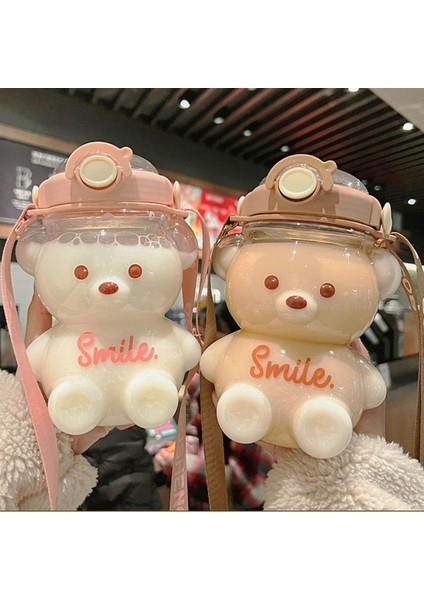 A-Çıkartması ile 1400 ml 1000/1400 ml Kawaii Su Şişesi Seyahat Ayı Su Isıtıcısı Spor Içme Kupa Kız Açık Şişe Büyük Kapasiteli Bardak Pipetli Şişe (Yurt Dışından)