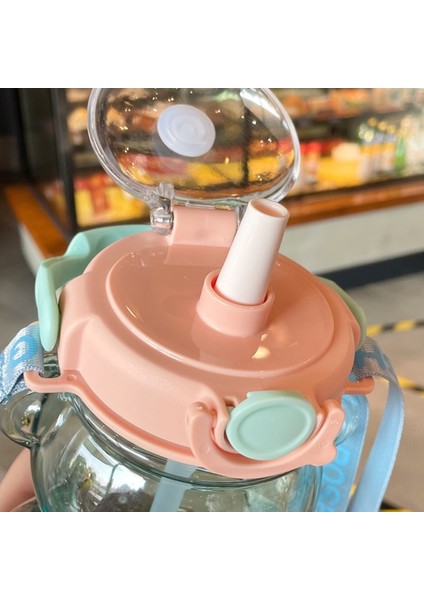 A-Çıkartması ile 1400 ml 1000/1400 ml Kawaii Su Şişesi Seyahat Ayı Su Isıtıcısı Spor Içme Kupa Kız Açık Şişe Büyük Kapasiteli Bardak Pipetli Şişe (Yurt Dışından)
