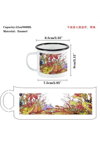 Stil 4 301-400 ml Japon Anime Baskılı Bardak 1 Adet Sevimli Karikatür Totoro ve Küçük Kız Emaye Fincan Çocuk Süt Fincan Kahve Kupa Su Şişesi (Yurt Dışından)