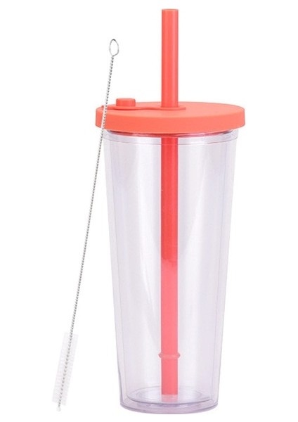 Şeffaf Stil 22 700 ml 22 Oz Çift Duvar Şeffaf Yeniden Kullanılabilir Sıska Plastik Bardak Çift Duvar Pipetli Bardak Içme Suyu Şişesi (Yurt Dışından)