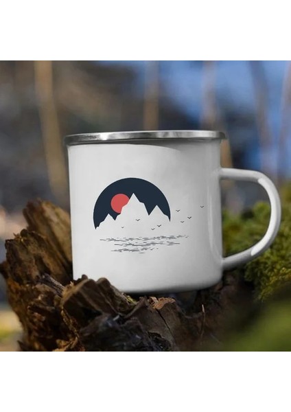XH1014-A015WH-8 Dağ Kamp Macera Baskı Emaye Yaratıcı Kahve Su Süt Bardak Kamp Kupalar Kolu Drinkware Tatil Yürüyüş Kupa Hediyeler (Yurt Dışından)