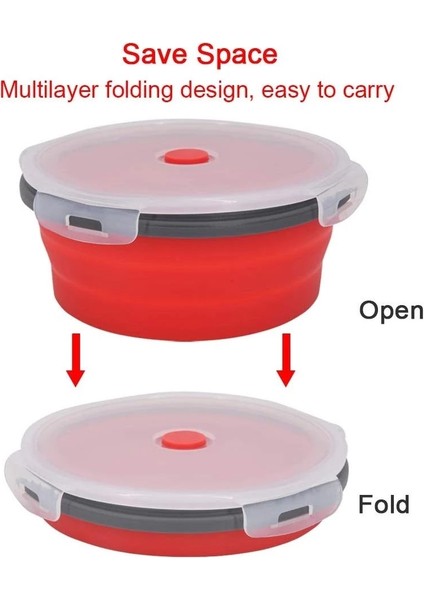 4 Adet Pembe Etrafında Silikon Katlanır Öğle Yemeği Kutusu Seti Mikrodalga Katlanır Kase Taşınabilir Katlanır Gıda Konteyner Kutusu Salata Aperatif Kase Kapaklı CF-102 (Yurt Dışından)