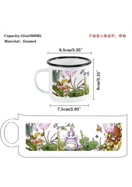 Stil 4 301-400 ml Japon Anime Baskılı Bardak 1 Adet Sevimli Karikatür Totoro ve Küçük Kız Emaye Fincan Çocuk Süt Fincan Kahve Kupa Su Şişesi (Yurt Dışından)